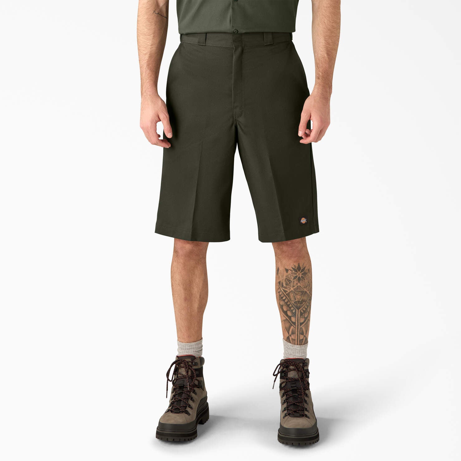 Loose Fit Flat Front Work Shorts, 13